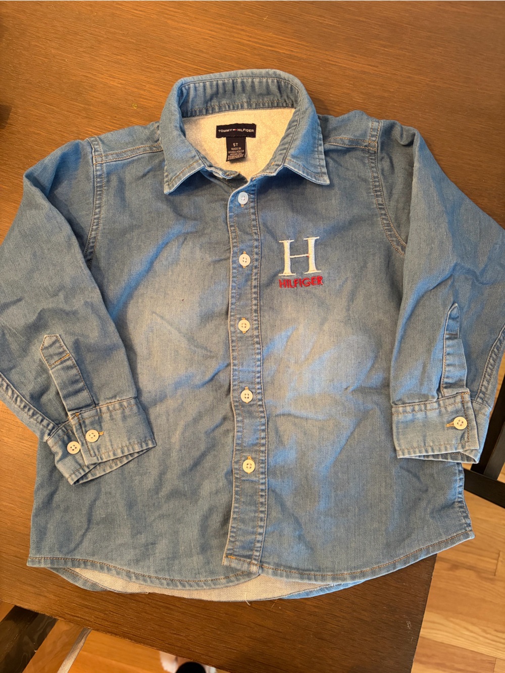 Tommy Hilfiger | Kids Denim Button-Up Shirt with H Logo - Light Blue | Size: 5T